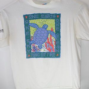 Hanes White Short Sleeve Tee with Blue Sea Turtle Graphic